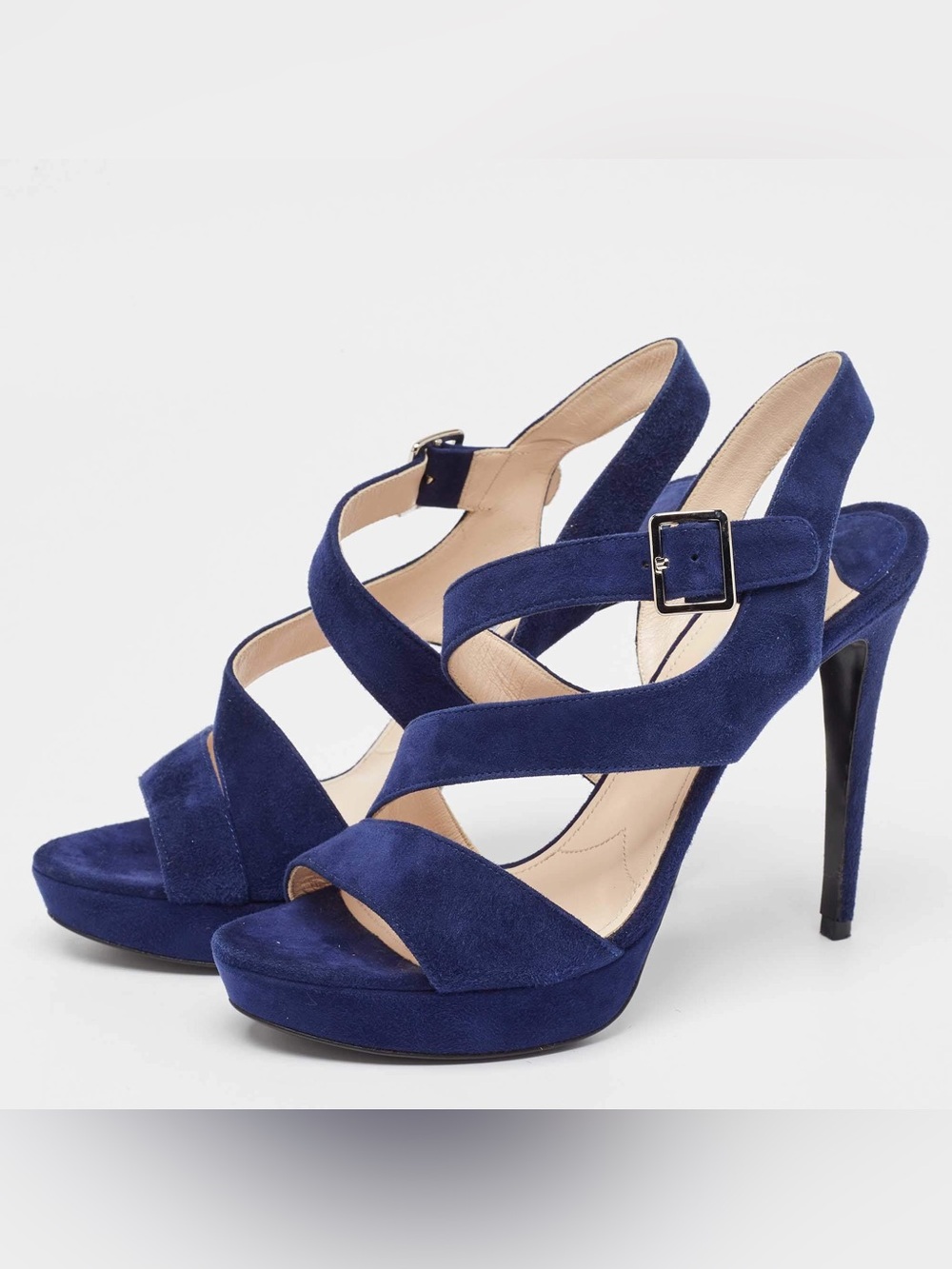 Prada Navy Suede Crisscross Slingback High Heels